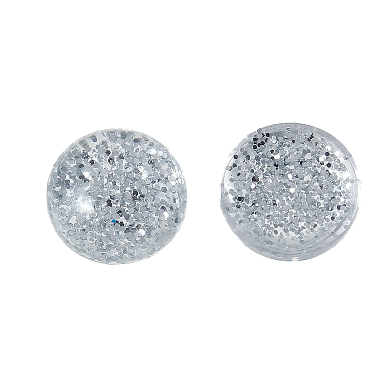 100 Silver Glitter CABOCHONS, Resin Dome, Round cabochon, 12mm diameter, 1/2" bulk, cab0362b