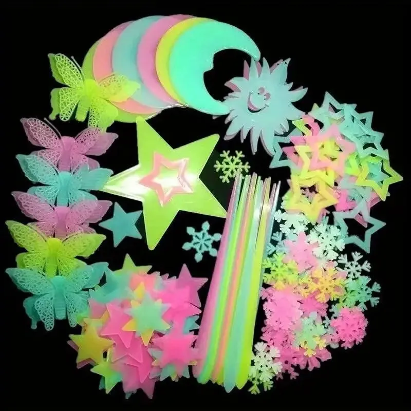 175-Pieces: Reusable Glow-in-the-Dark Star Wall Stickers with Shimmery Finish