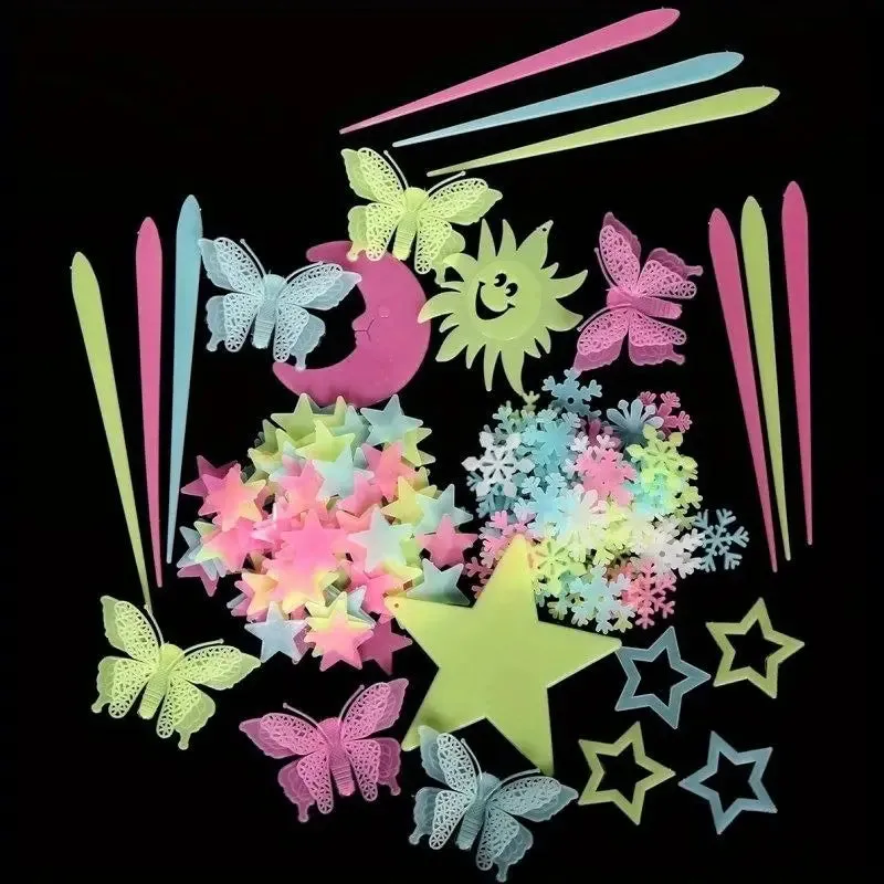 175-Pieces: Reusable Glow-in-the-Dark Star Wall Stickers with Shimmery Finish