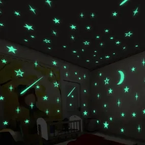 175-Pieces: Reusable Glow-in-the-Dark Star Wall Stickers with Shimmery Finish