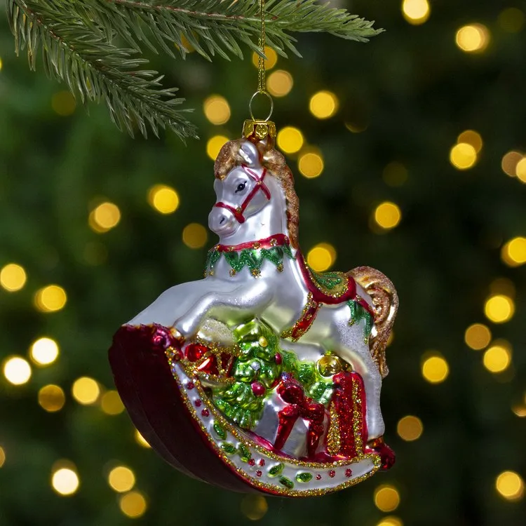 5" White and Red Traditional Rocking Horse with Gifts Christmas Ornament