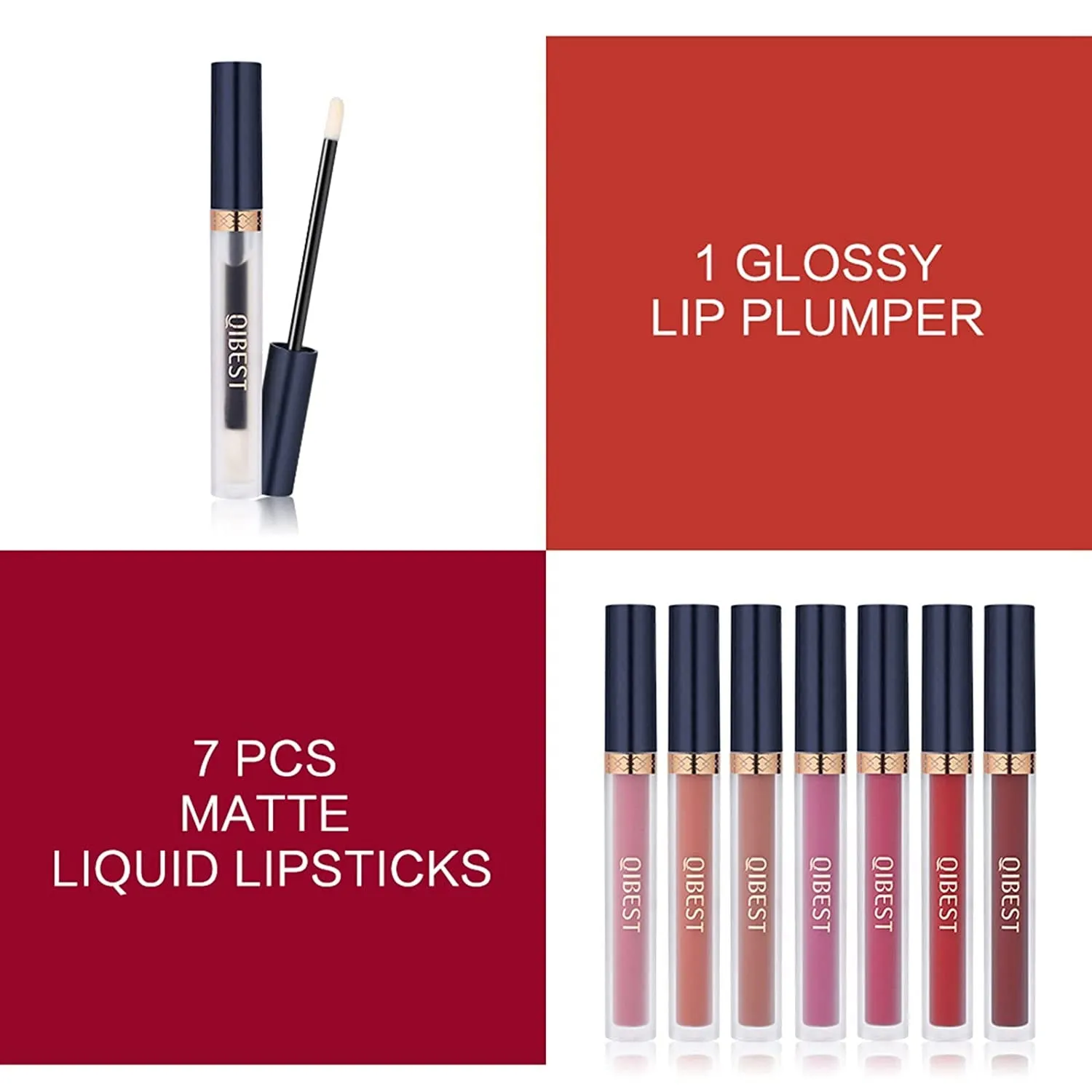 8-Piece Matte Liquid Lipstick Set - Long-Lasting Colors & Lip Plumper, Perfect Gift for Women