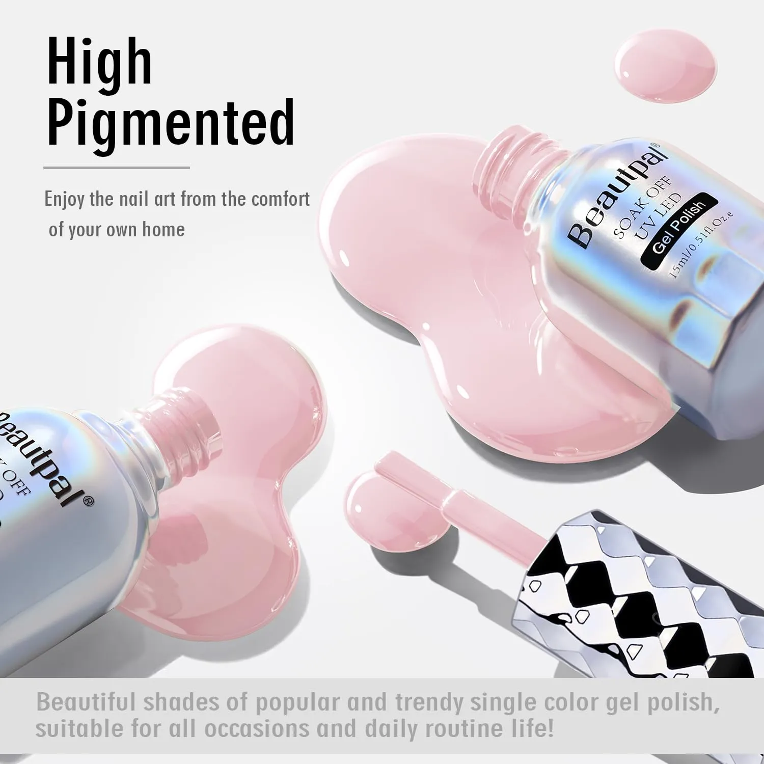 BEAUTPAL Pink Gel Nail Polish 15ML Soak Off UV LED Gel Polish Nail Art Manicure Salon DIY at Home, Color 107 Pink Lily