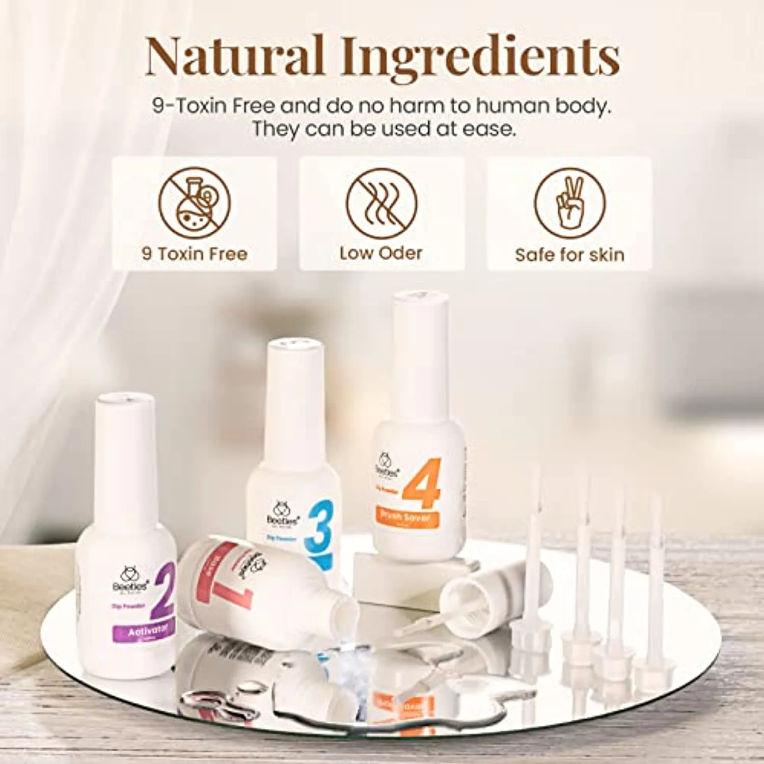 Beetles Dip Powder Gel Liquid Set with Base-Top Coat, Activator, and Brush Savor Dipping Powders Essentials Kit (Steps 1-4), 0.5oz/Bot Dipping-Powder Acrylic Nail Manicure Pedicure