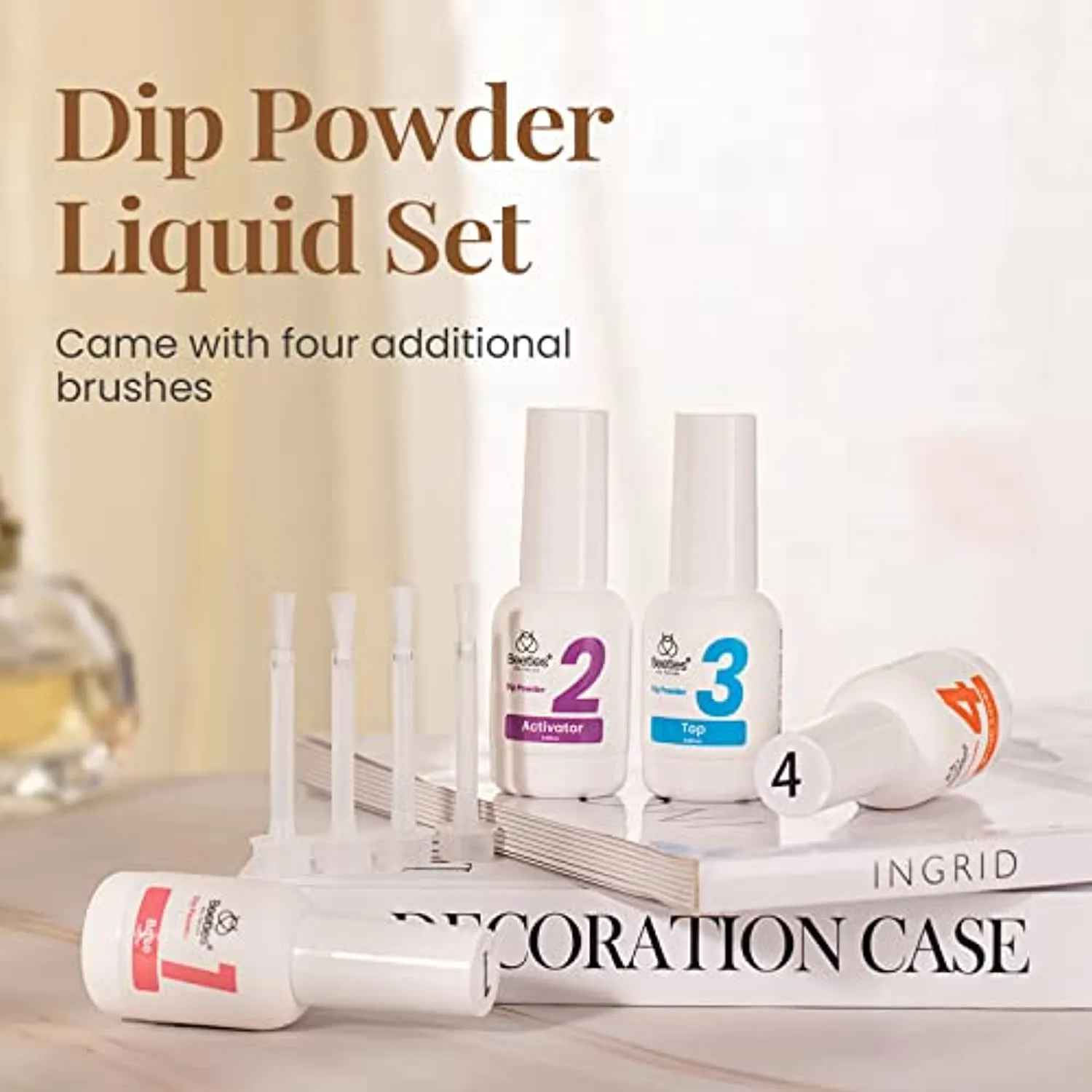Beetles Dip Powder Gel Liquid Set with Base-Top Coat, Activator, and Brush Savor Dipping Powders Essentials Kit (Steps 1-4), 0.5oz/Bot Dipping-Powder Acrylic Nail Manicure Pedicure