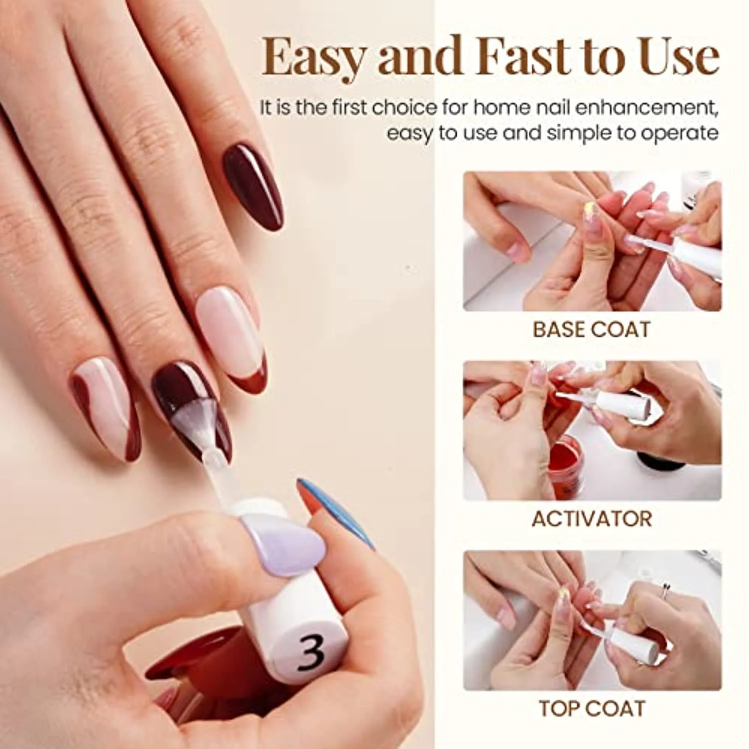 Beetles Dip Powder Gel Liquid Set with Base-Top Coat, Activator, and Brush Savor Dipping Powders Essentials Kit (Steps 1-4), 0.5oz/Bot Dipping-Powder Acrylic Nail Manicure Pedicure