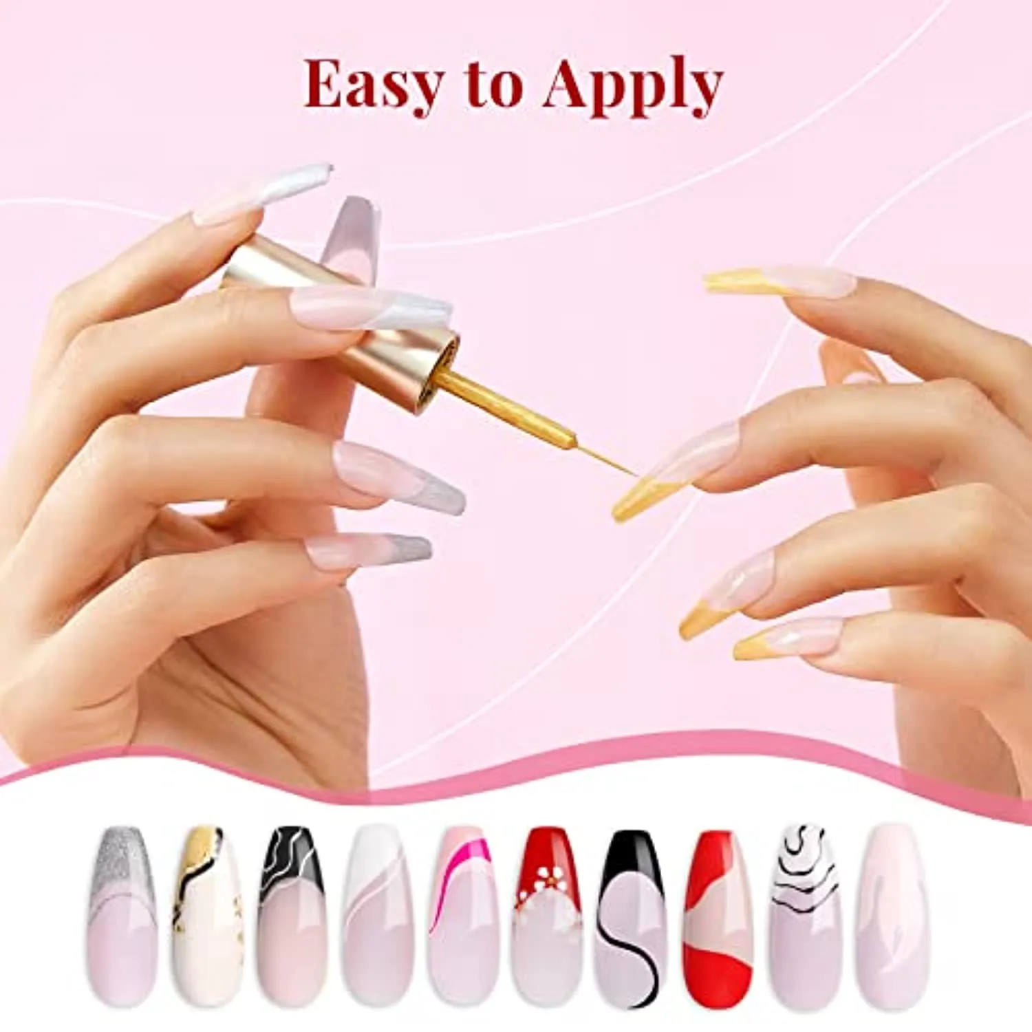 Beetles Gel Polish Nail Art Gel Liner Set-6 Popular Black White Red Colors Gel Art Paint for Swirl Nails Built Thin Nail Art Brush in Bottle Gel Pens Soak off Gold Silver Glitters Nail Art Gel