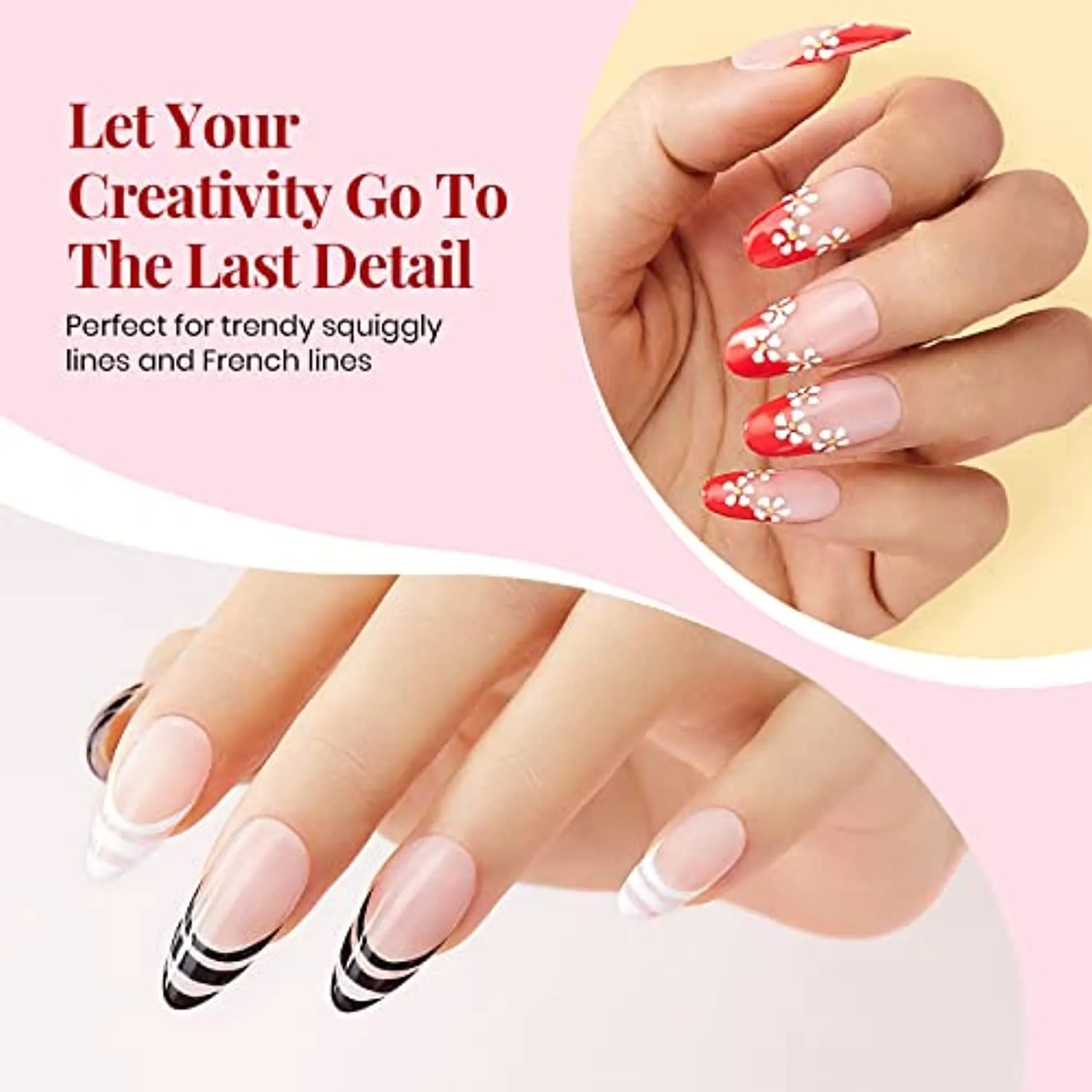 Beetles Gel Polish Nail Art Gel Liner Set-6 Popular Black White Red Colors Gel Art Paint for Swirl Nails Built Thin Nail Art Brush in Bottle Gel Pens Soak off Gold Silver Glitters Nail Art Gel