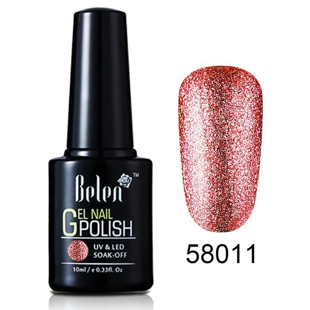 Belen 10ML Bling Glitter Nail Art Platinum Gel Nail Polish UV Gel Nail Polish Varnish Long Lasting Semi Permanent Gel-Lacquer