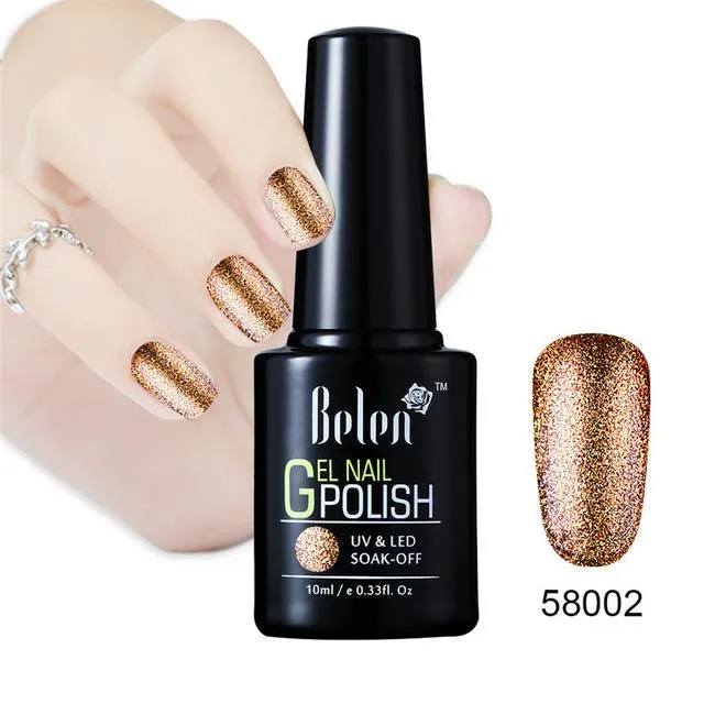 Belen 10ML Bling Glitter Nail Art Platinum Gel Nail Polish UV Gel Nail Polish Varnish Long Lasting Semi Permanent Gel-Lacquer