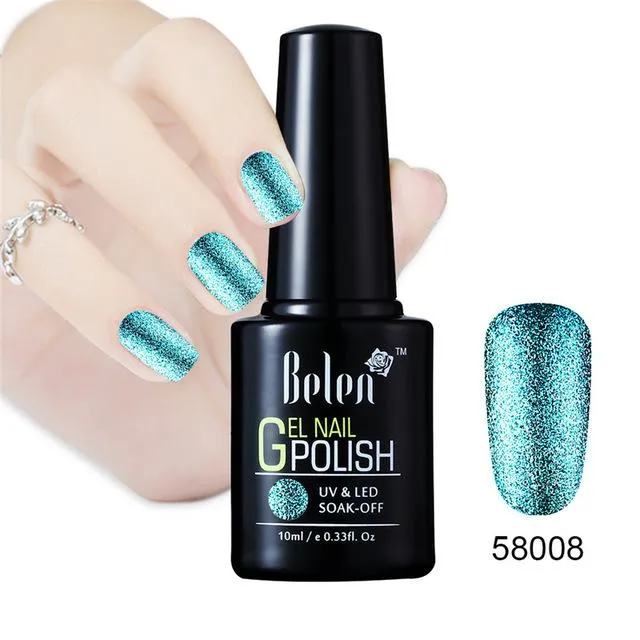 Belen 10ML Bling Glitter Nail Art Platinum Gel Nail Polish UV Gel Nail Polish Varnish Long Lasting Semi Permanent Gel-Lacquer