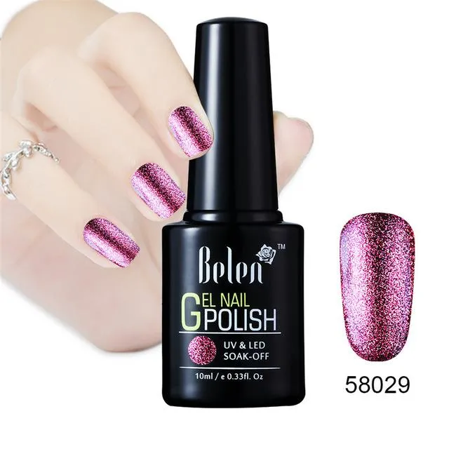 Belen 10ML Bling Glitter Nail Art Platinum Gel Nail Polish UV Gel Nail Polish Varnish Long Lasting Semi Permanent Gel-Lacquer
