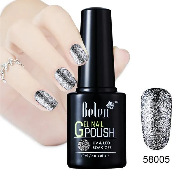 Belen 10ML Bling Glitter Nail Art Platinum Gel Nail Polish UV Gel Nail Polish Varnish Long Lasting Semi Permanent Gel-Lacquer
