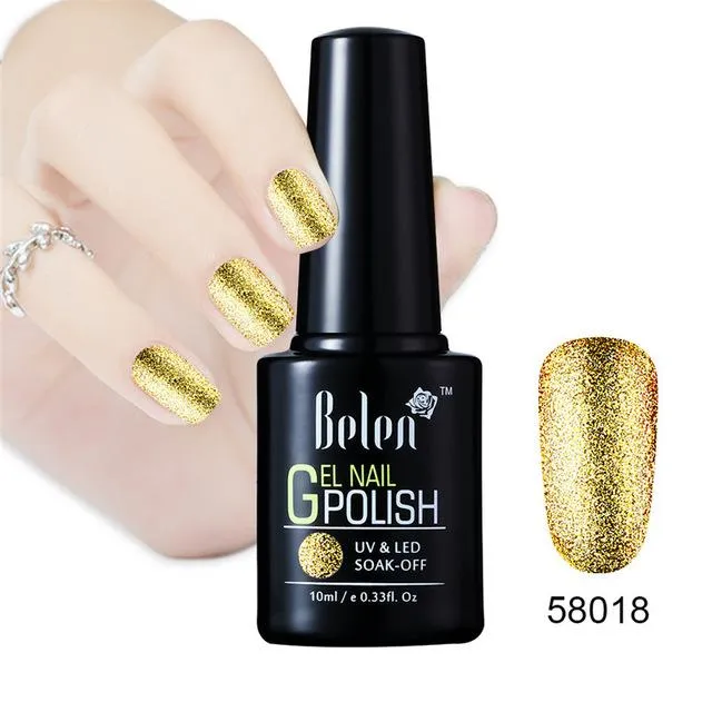 Belen 10ML Bling Glitter Nail Art Platinum Gel Nail Polish UV Gel Nail Polish Varnish Long Lasting Semi Permanent Gel-Lacquer