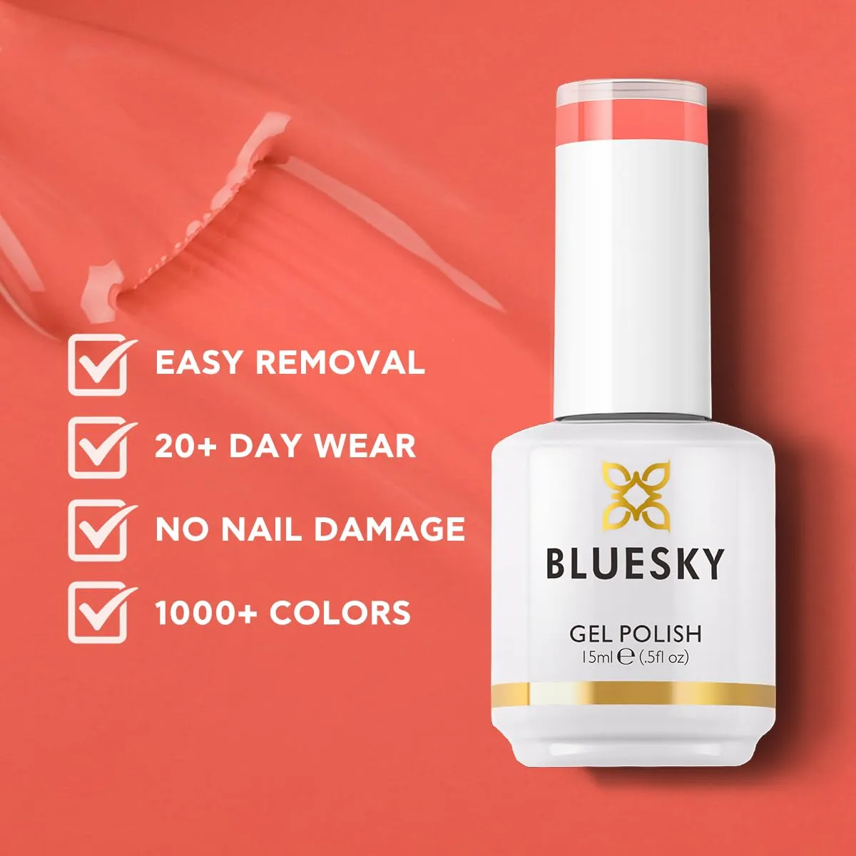 BLUESKY Gel Polish for Nails Color Pink Fragrant, Salon Manicure Single Bottle, Long Lasting&Chip Resistant,15ml,DC033P/ELEGANT ORANGE