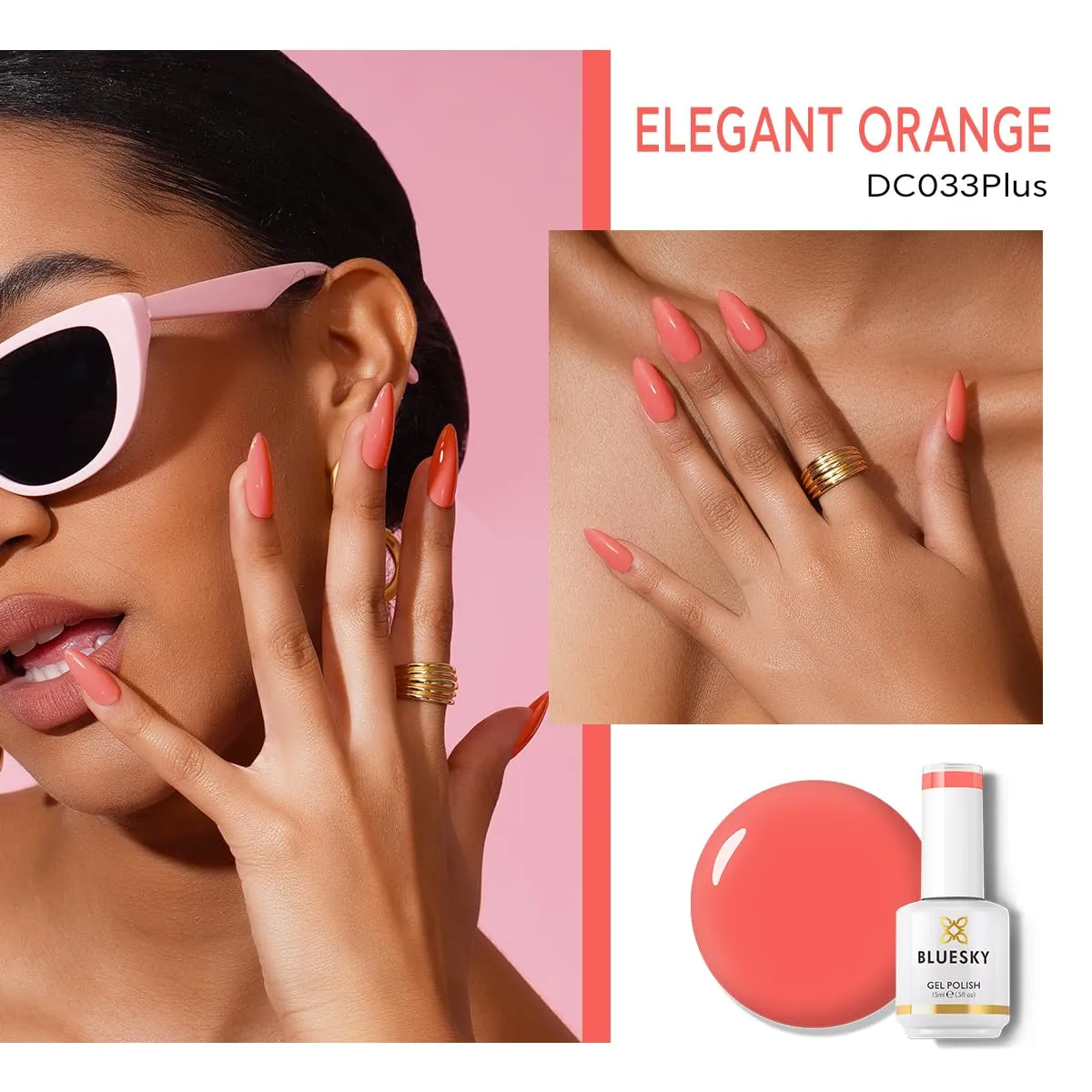 BLUESKY Gel Polish for Nails Color Pink Fragrant, Salon Manicure Single Bottle, Long Lasting&Chip Resistant,15ml,DC033P/ELEGANT ORANGE