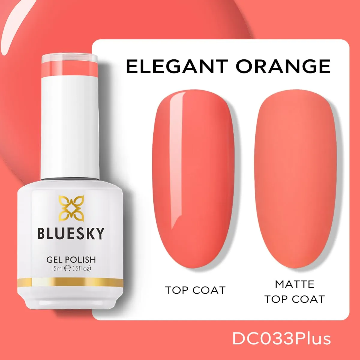 BLUESKY Gel Polish for Nails Color Pink Fragrant, Salon Manicure Single Bottle, Long Lasting&Chip Resistant,15ml,DC033P/ELEGANT ORANGE