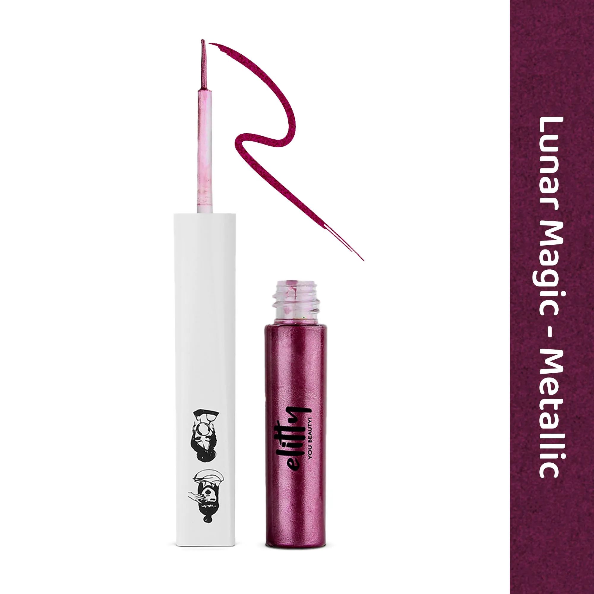Elitty Red Pop Colour Eyeliner, Metallic Finish | Long Lasting, Water Proof, Smudge Proof | Amla and Almond oil enriched| Vegan & Cruelty Free, Easy Application, Liquid Eyeliner (Lunar Magic) - 4ml