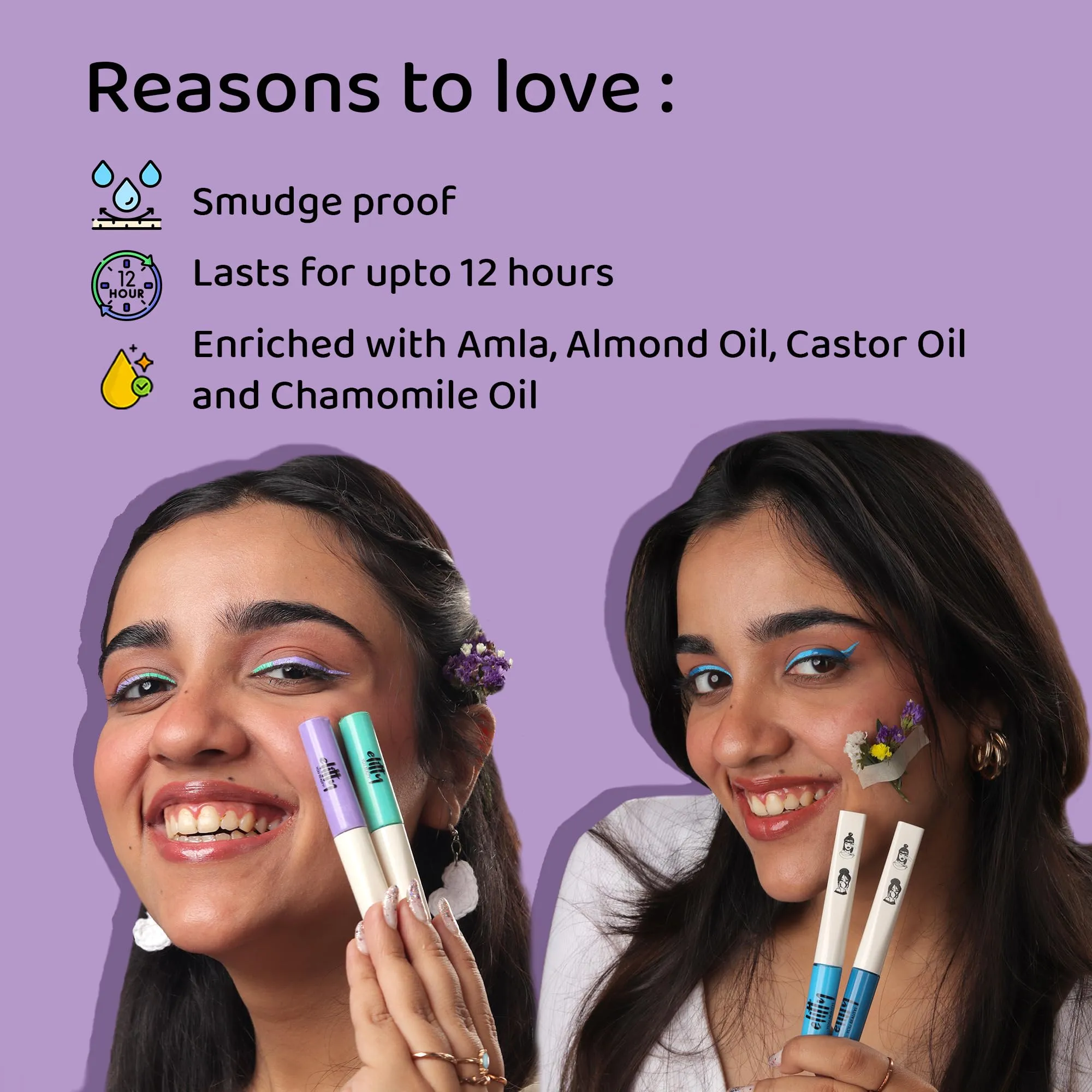 Elitty Red Pop Colour Eyeliner, Metallic Finish | Long Lasting, Water Proof, Smudge Proof | Amla and Almond oil enriched| Vegan & Cruelty Free, Easy Application, Liquid Eyeliner (Lunar Magic) - 4ml
