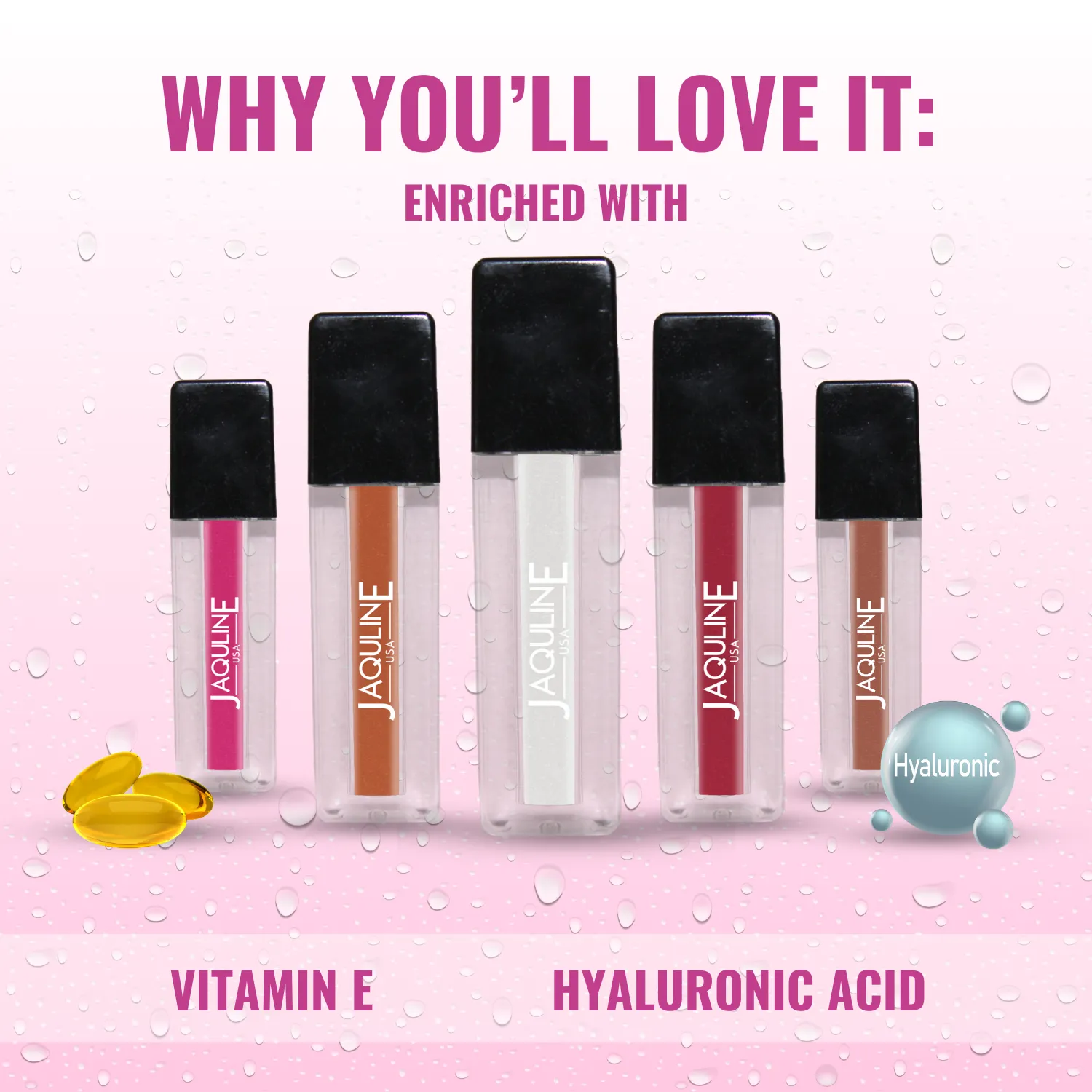 Jaquline USA Glossy Pout, Lip Gloss, Long Lasting Hydration, Moisturizes Lips, Smooth Texture, Pack of 5- 1.2ml each