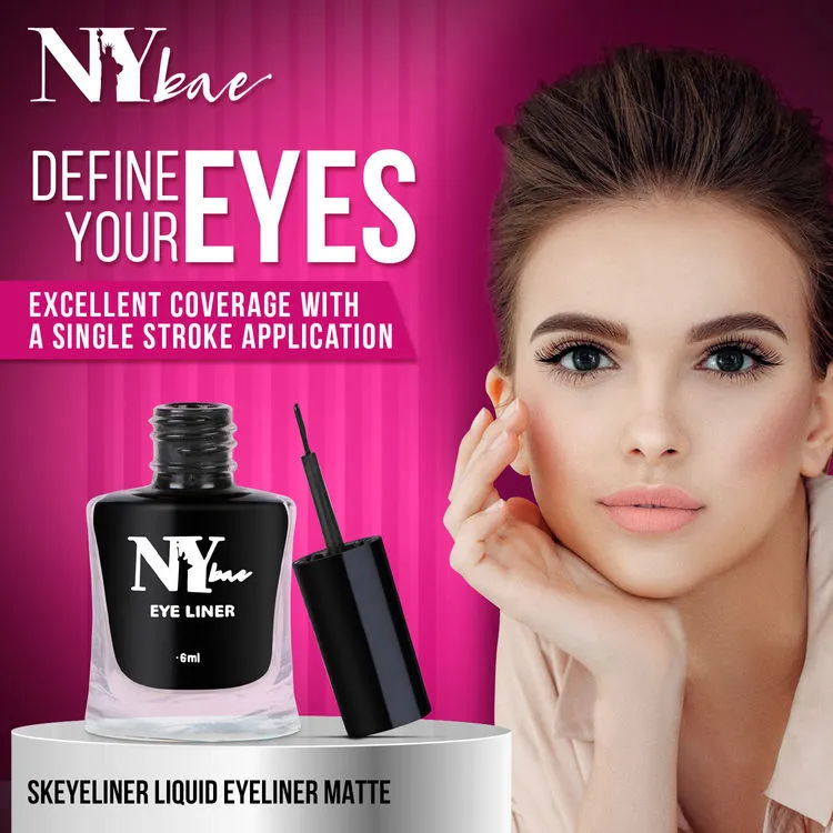 NY Bae Skeyeliner - Black Matte (6 ml) | Liquid Eyeliner | Intense Pigmentation | Long Lasting | One Stroke Application