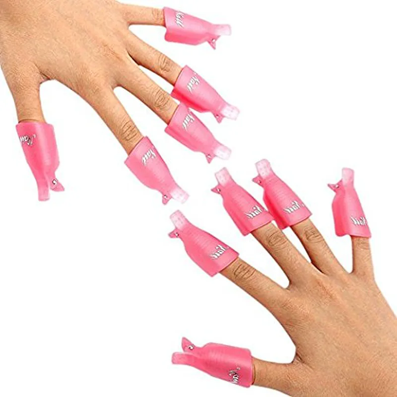 Onwon 10Pc Professional Plastic Acrylic Nail Art Soak off Cap Clip Uv Gel Polish Remover Wrap Cleaner Clip Cap Tool (Pink)