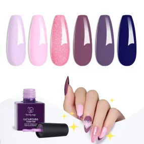 "Vintage Romance" Gel Nail Polish Set, 7.5ml Each - Includes 5 Solid Colors in Pink, Purple, Blue & 1 Pink Glitter Gel Polish, Soak off, LED Nail Lamp Cured, Nail Art Kit DIY Salon-Quality Manicures