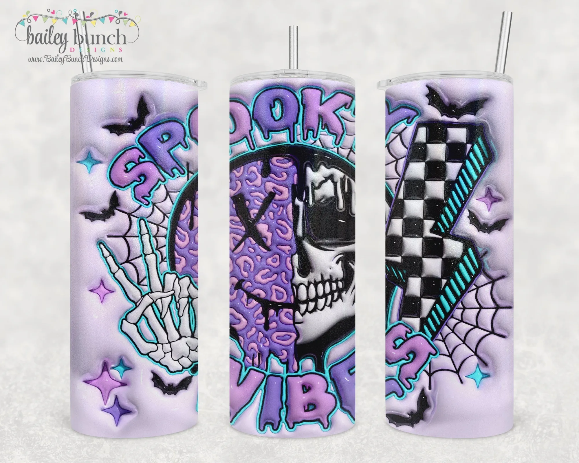 Smiley Face Skeleton Halloween PUFF Shimmer Glitter Tumbler TUMBSKULL0520