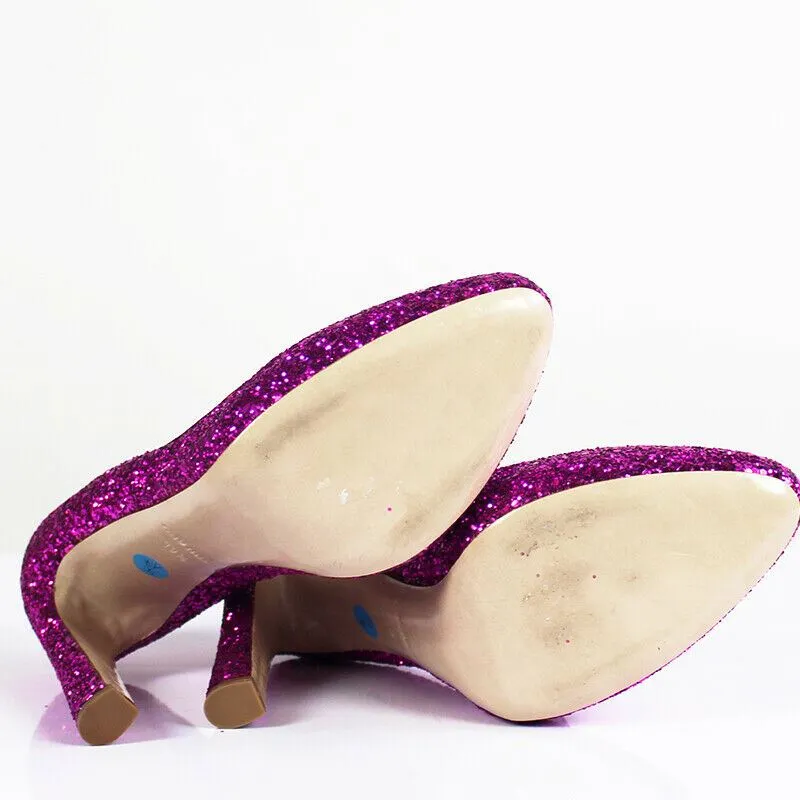 Sz 39.5 US 9 NEW $690 MIU MIU RUNWAY Hot Pink GLITTER Sparkle HIGH HEELS PUMPS