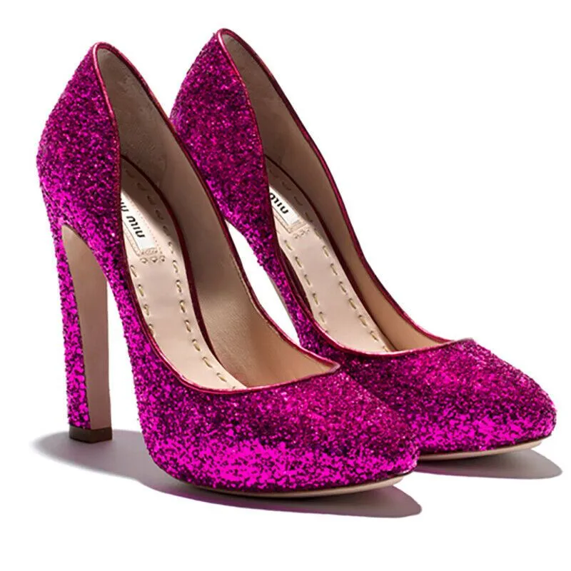 Sz 39.5 US 9 NEW $690 MIU MIU RUNWAY Hot Pink GLITTER Sparkle HIGH HEELS PUMPS
