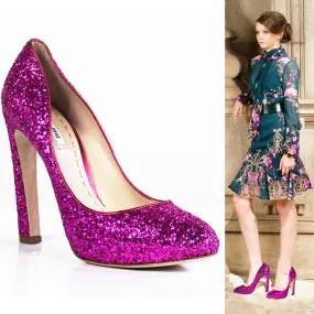Sz 39.5 US 9 NEW $690 MIU MIU RUNWAY Hot Pink GLITTER Sparkle HIGH HEELS PUMPS