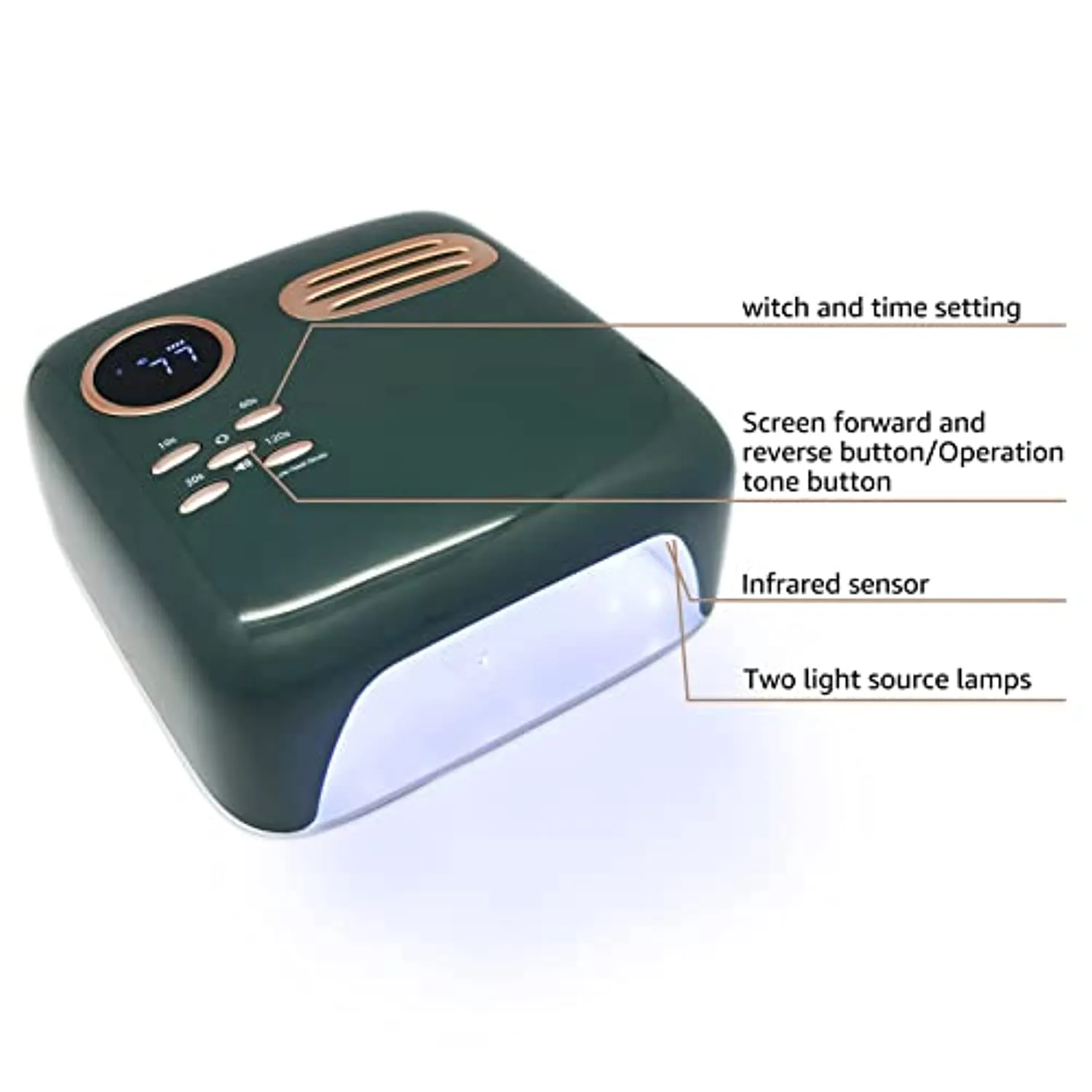 UV Led Nail Lamp, 72W Cordless Led Nail Light for Gel Nails, 15600mAH Wireless Led Gel Nail Lamp with 4 Timer Mode and Smart Sensor Portable Nail Art Manicure Tools for Home and Salon(Retro Green)
